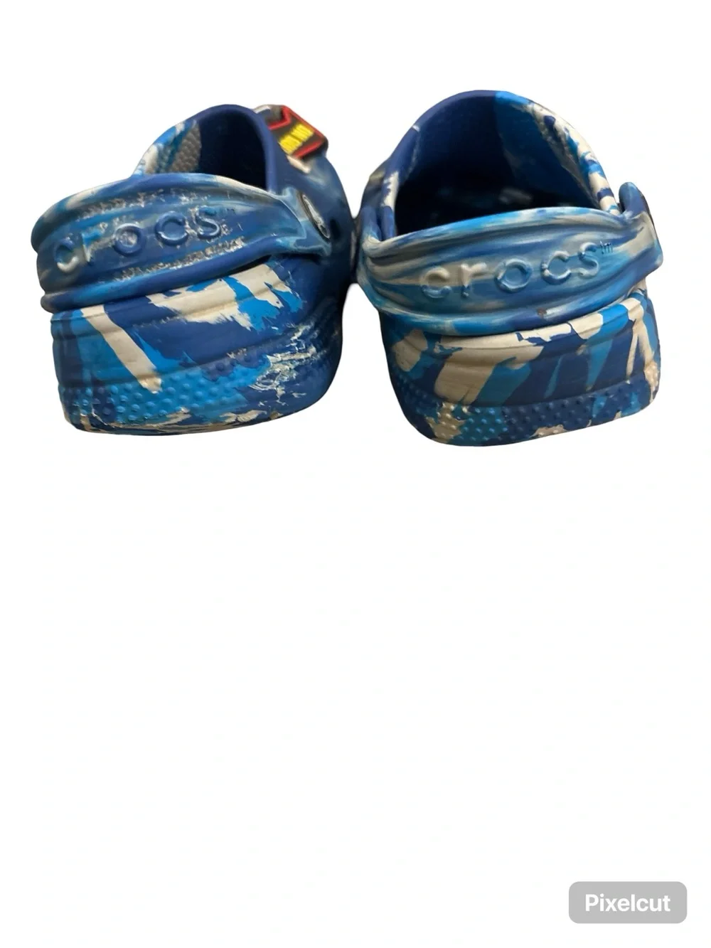 CROCS Kids Blue & White Swirl Clogs with 12 Fun Jibbitz Charms Size 2